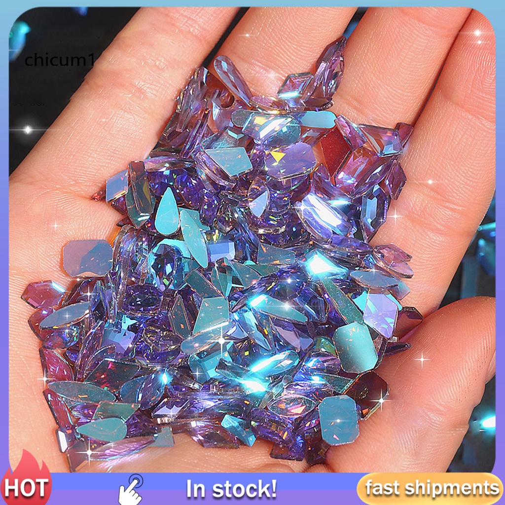 [Hàng mới về] Túi 100 đá pha lê zirconia nhân tạo bền đế dẹt trang trí móng tay