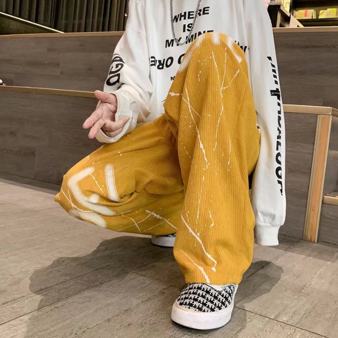 Quần dài dáng rộng ống suông phong cách đường phố Mỹ cá tính cho nam quần jean nam in chữ Quần tây nam sọc thời trang phong cách hàn quốc