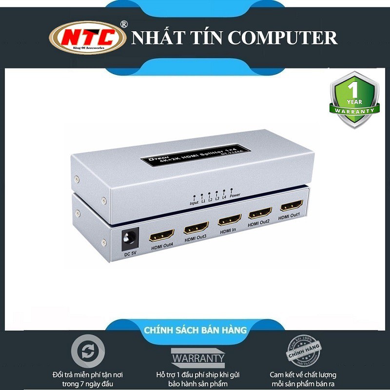 Thiết bị chia cổng HDMI từ 1 ra 4 DTECH DT-7144A hỗ trợ video 2K/4K/3D (Đen)