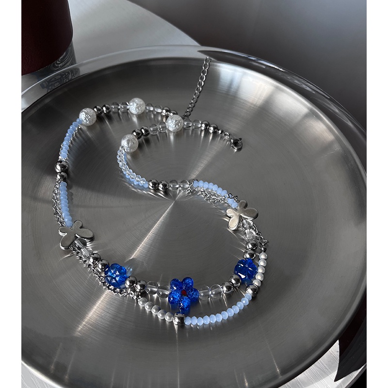 Vòng cổ Hai Lớp Đính Hạt Hình Hoa Xanh Dương