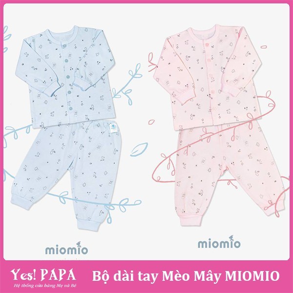 Bộ sơ sinh dài tay Miomio cài giữa mỏng