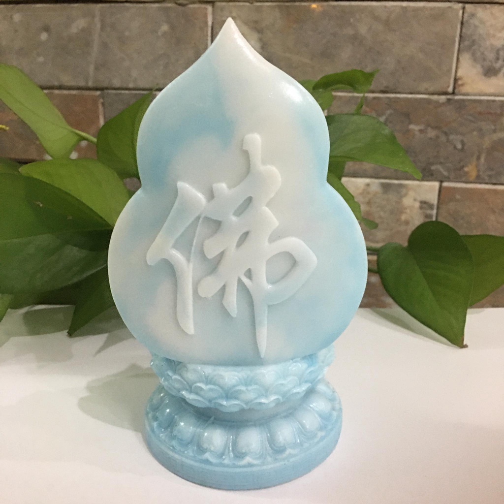 Phật di lặc cao 17 cm màu vân trắng xanh mang bình an hoan hỉ thịnh vượng