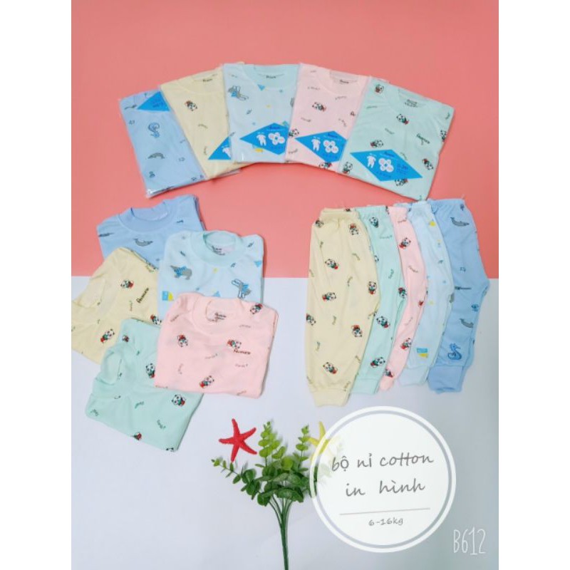 Bộ cotton nỉ in hình dài tay cho bé