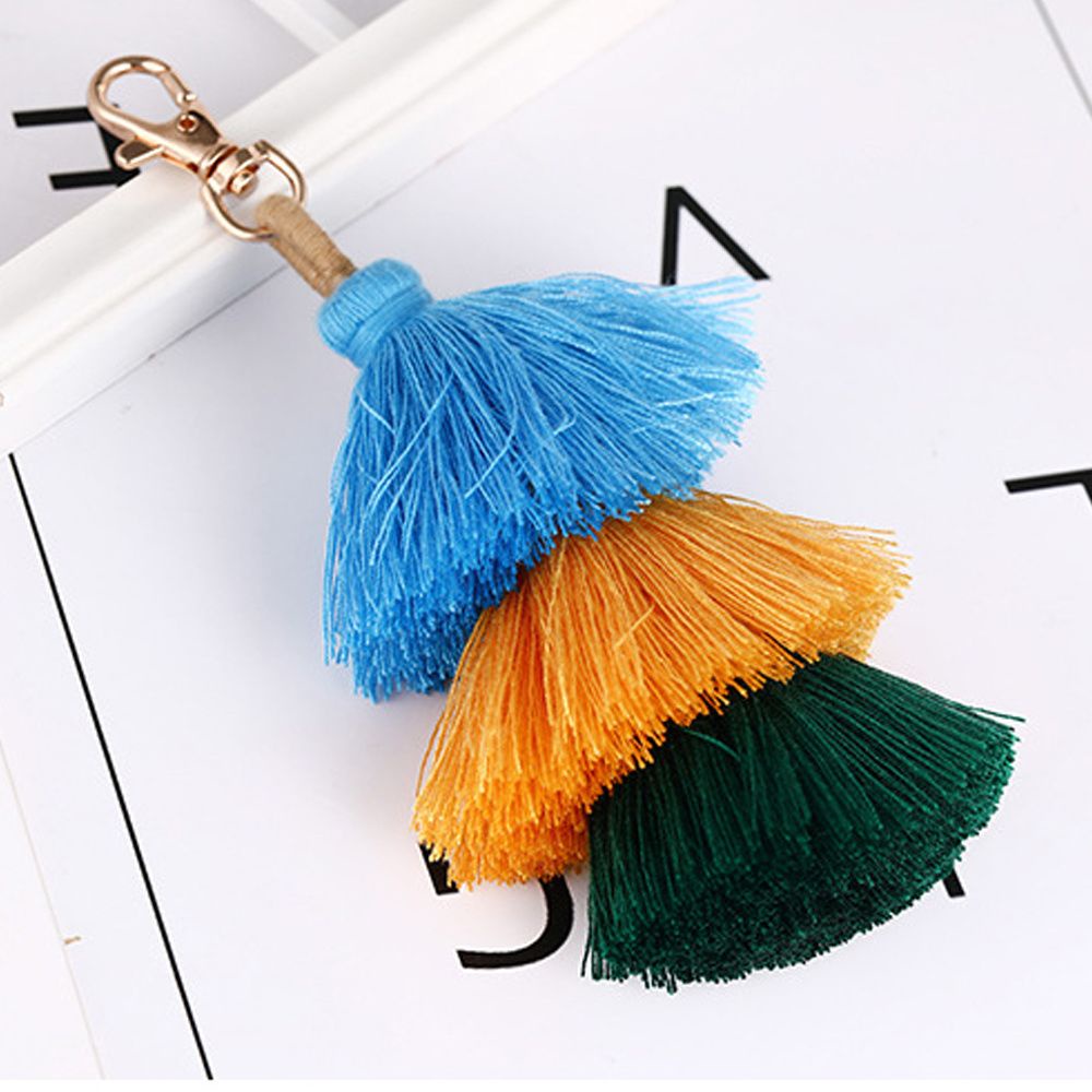 Móc khóa ba lớp phối tua rua phong cách Bohemian thời trang MIHAN1