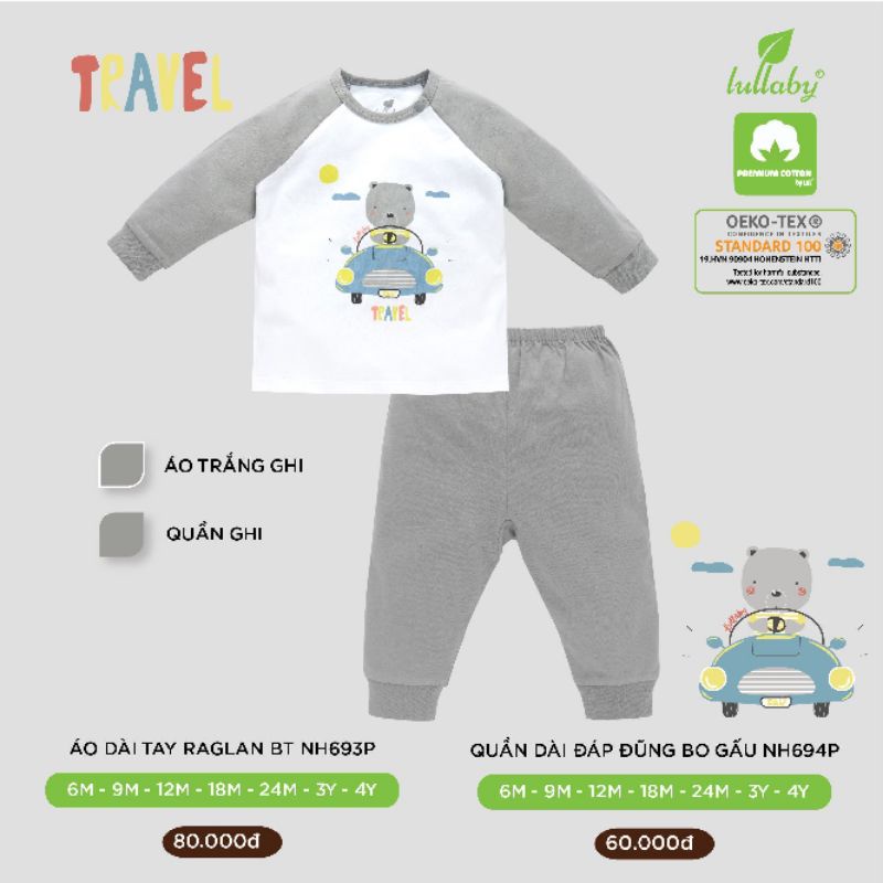 Lullaby -  (4 mẫu) Bộ dài tay, áo rời cotton mềm giữ nhiệt cho bé 5-17kg