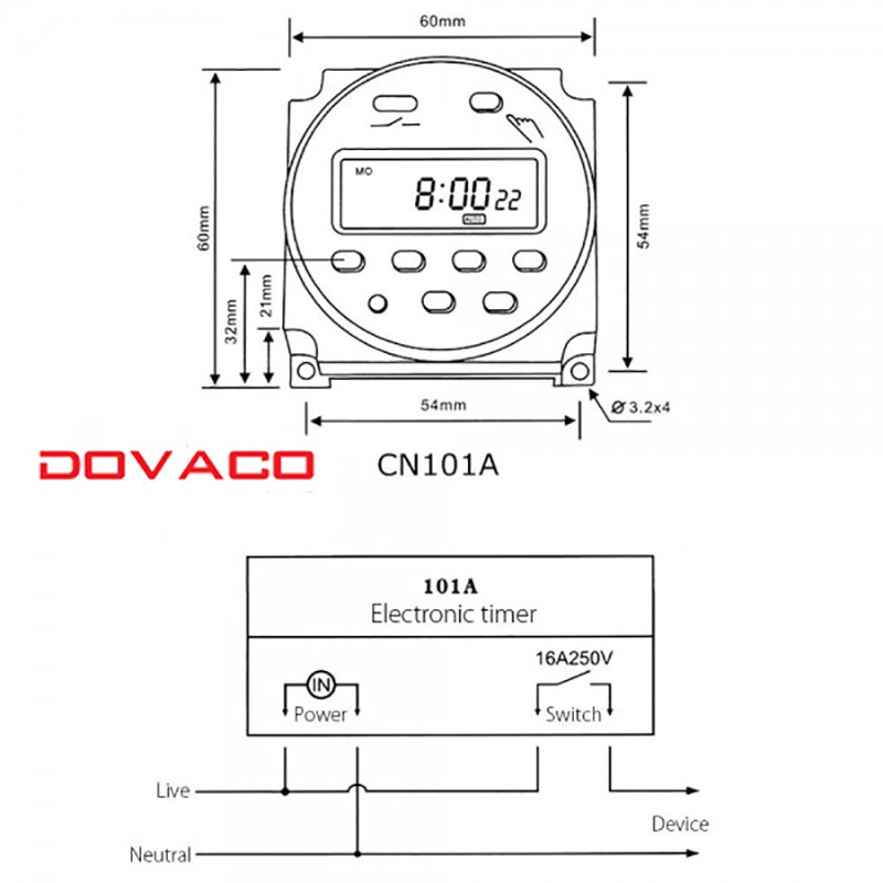 Công tắc hẹn giờ lập trình điện tử DOVACO CN101A