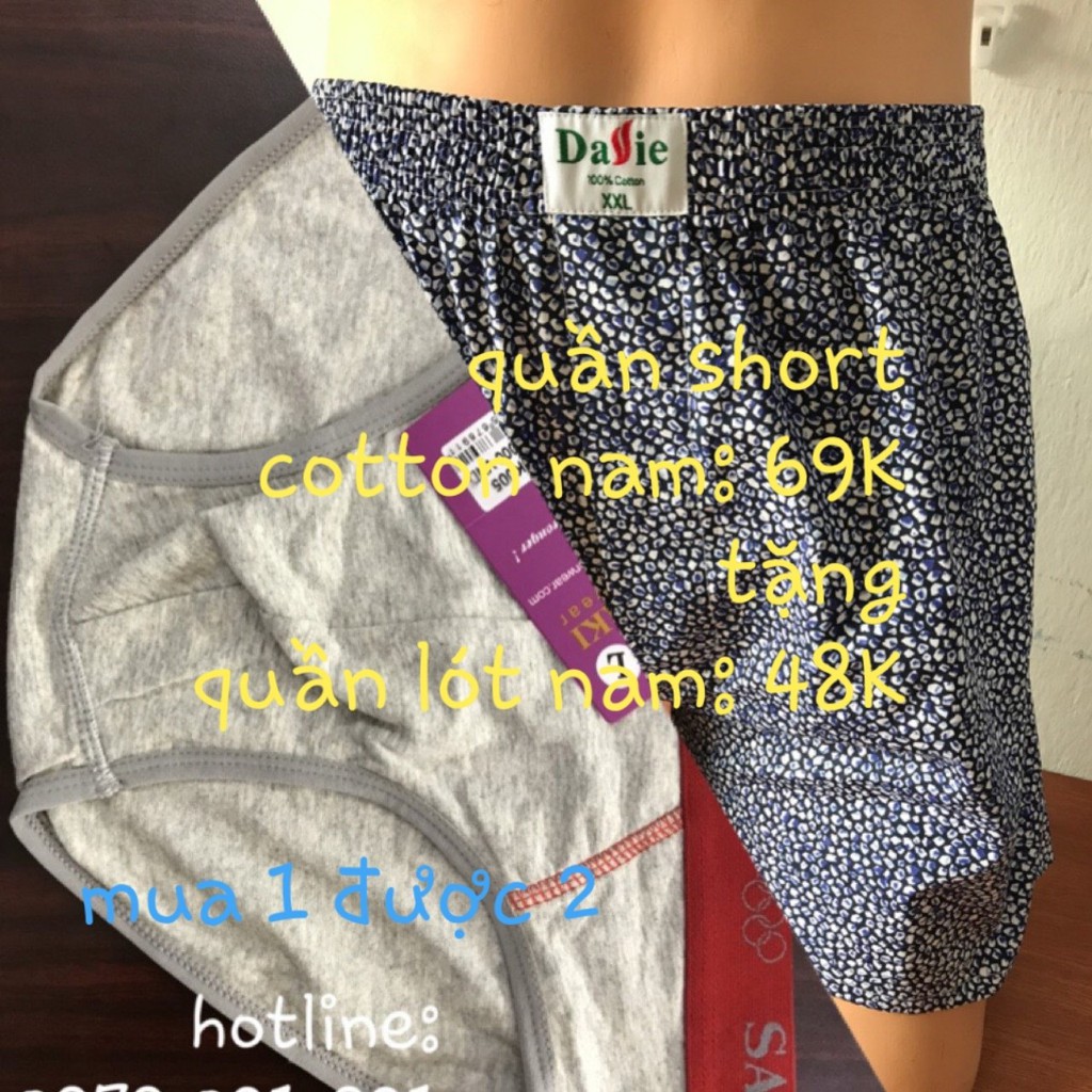 Quần short mặc nhà nam 100% cotton, tặng 1 quần lót nam cotton