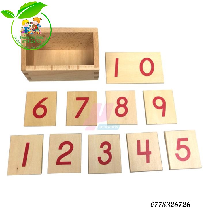 Hộp thẻ số màu đỏ Montessori sử dụng kết hợp với bộ gậy số (Printed Numerals with Box)