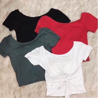 Áo hở lưng cột nơ croptop có mút ngực