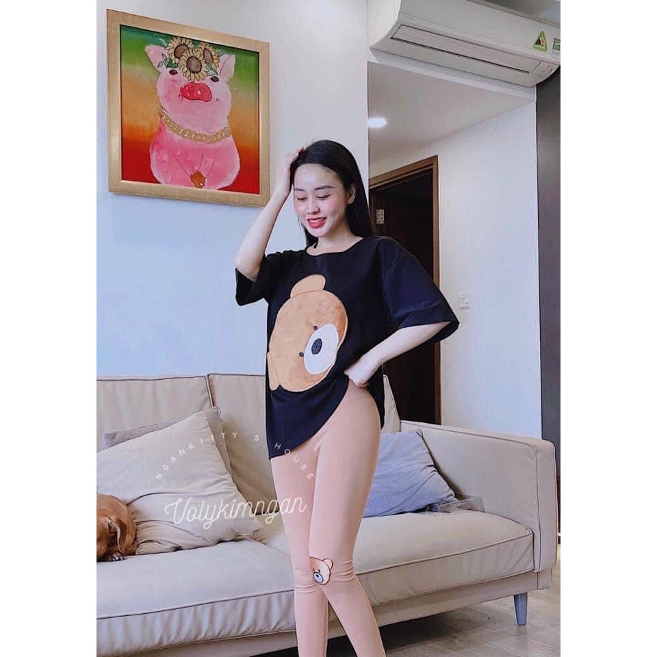 Bộ Thun Gấu Quần Legging Mặc Nhà, Mặc Đi Chơi Siêu Xinh, Áo Form Rộng