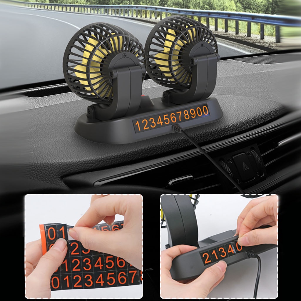 Quạt Đôi Mini Làm Mát Ô Tô Xoay 360 Độ Dùng Điện 12V-24V Cho Mọi Dòng Xe Hơi