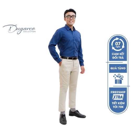 Áo sơ mi DUGARCO họa tiết vải cotton dài tay nam công sở kẻ sọc 92SM21025