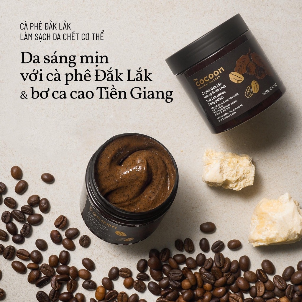 Tẩy tế bào chết body cà phê đắk lắk Cocoon Garin làm sạch da chết cơ thể 200ml
