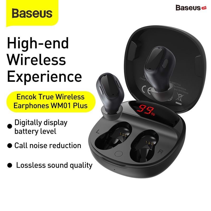 Tai Nghe Bluetooth mini Baseus Wm01 Plus Tws  5.0 Không Dây Chống Thấm Nước Thể Thao Hiển Thị Màn Hình LED Kỹ Thuật Số