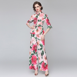 Bộ Áo Sơ Mi Cổ Đứng Phối Quần Dài Ống Rộng Thời Trang 2021