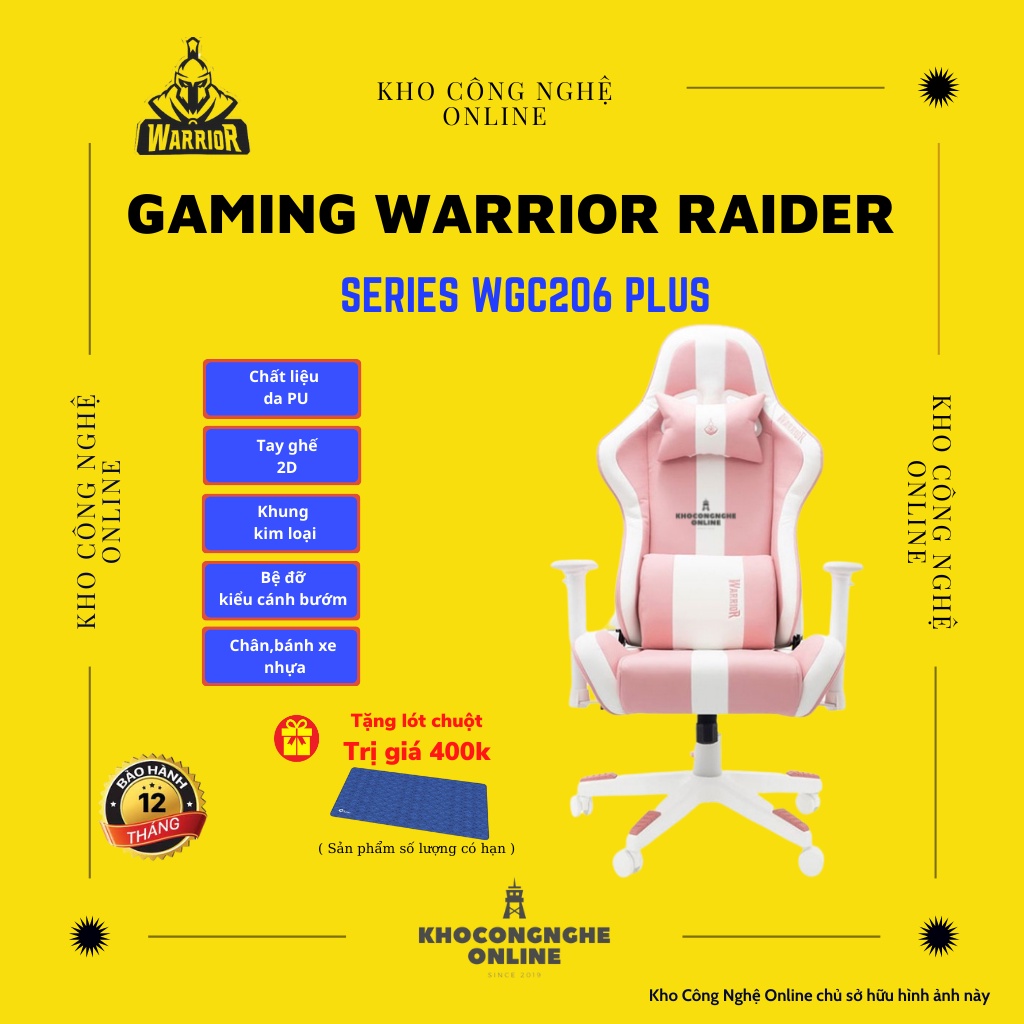 Ghế game Warrior Raider Series – WGC206 Plus White/Pink