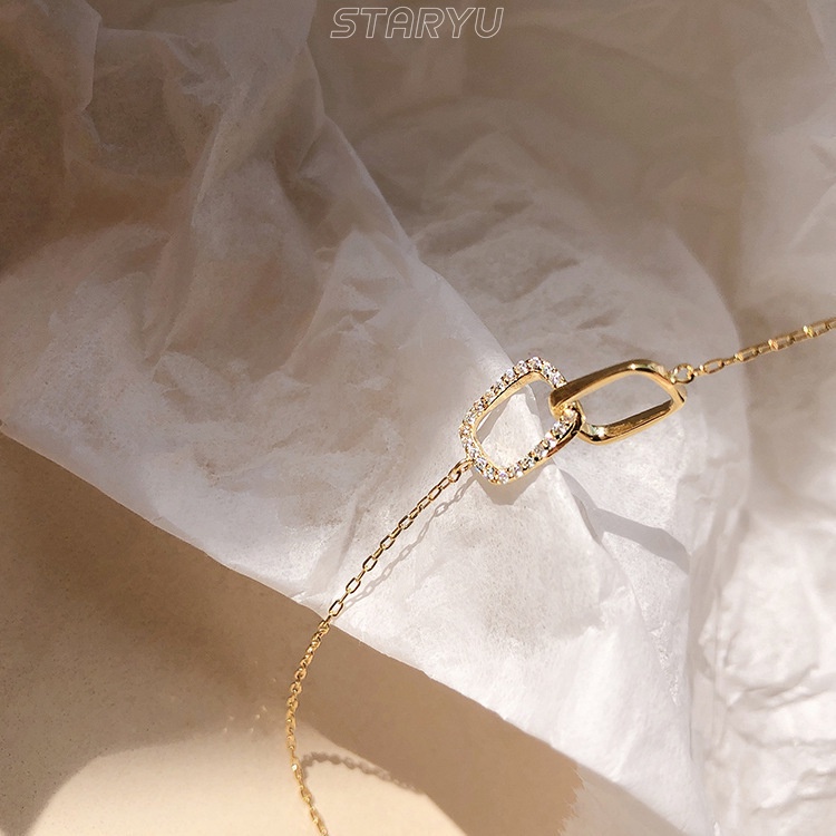 Dây chuyền mạ bạc 925 mặt vuông đính đá zircon thanh lịch cho nữ