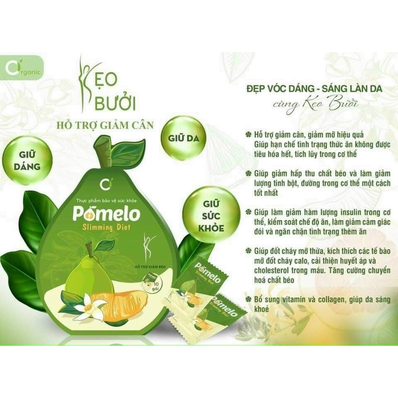 Kẹo Bưởi Giảm Cân Pomelo Slimming Diet Ciorganic Chính Hãng Gói 10 Viên (Tặng Kèm DETOX)