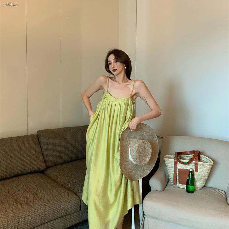 Honypove Đầm chiffon hai dây phong cách Xuân Hè thời thượng