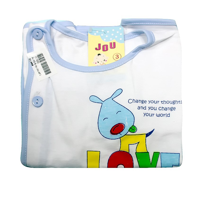 Áo sơ sinh cotton trắng viền màu, dài tay, cúc lệch