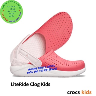 Dép sục crocs literide trẻ em màu đỏ hồng chuẩn xịn full box