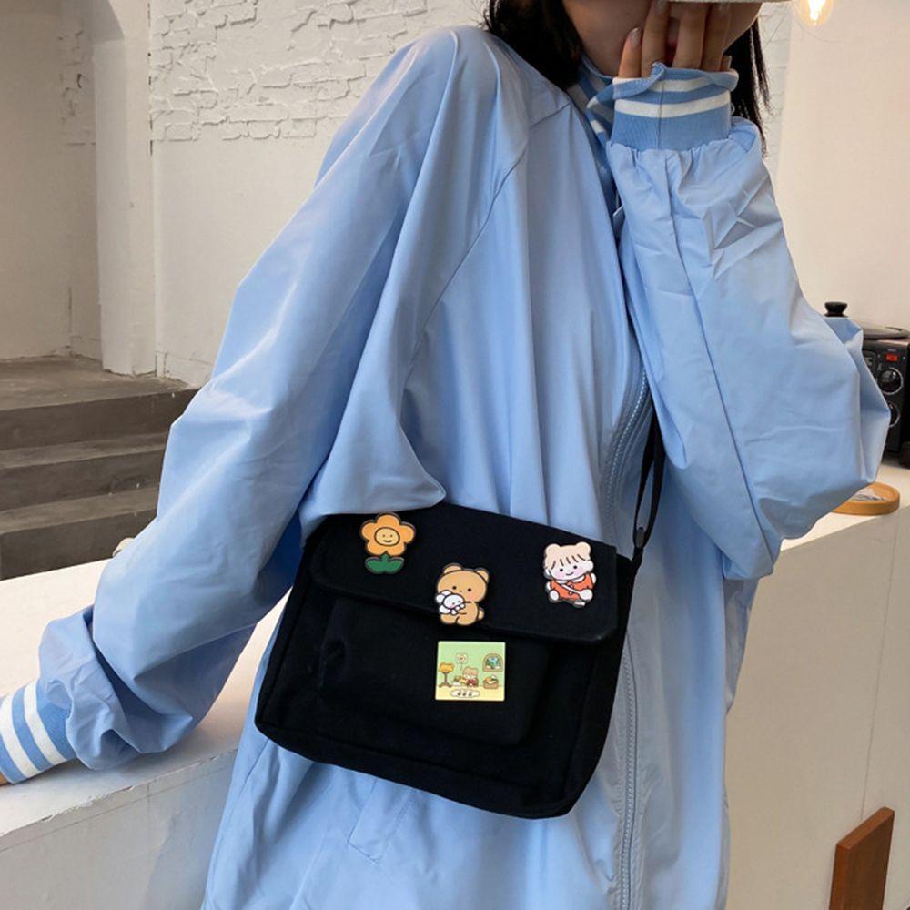 QQMALL Túi Vải Canvas Đeo Chéo Phong Cách Harajuku Thời Trang Cho Nữ