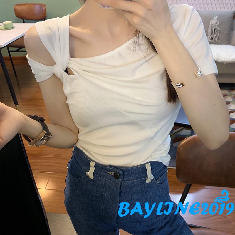 Áo Thun Tay Ngắn Thiết Kế Thắt Nút Chéo Thời Trang Cho Nữ