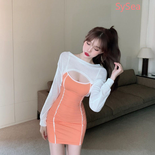 Two Pieces Women Autumn Long Sleeve Slim Sexy Dress