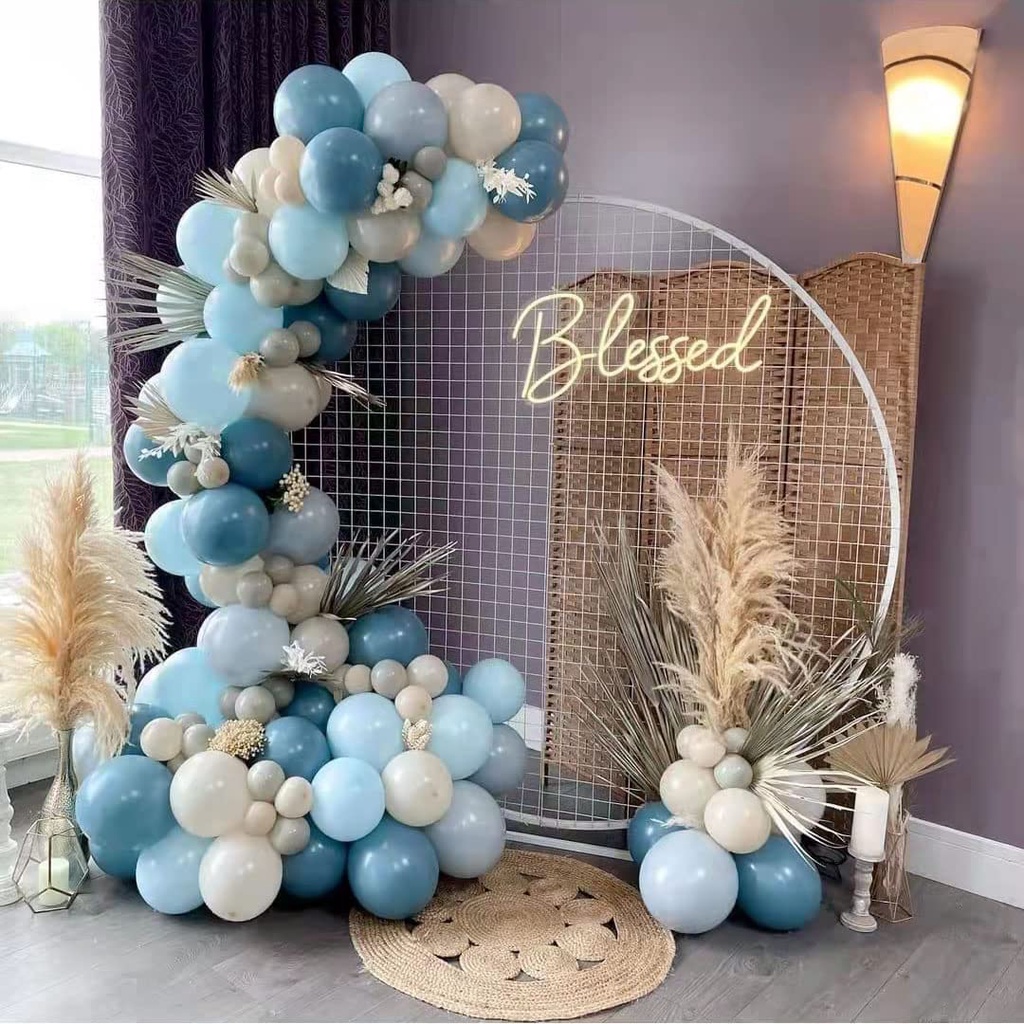 Set 140 Bong Bóng Dạng Vòm Màu Trắng Xám Cát Cổ Điển Trang Trí Tiệc Sinh Nhật Bé