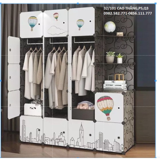 Tủ nhựa ghép 20 ô loại to sâu 47cm trong đó có 3 ô trang trí ,2 ô treo đồ , tặng 1 thanh treo, day rút, búa gỗ