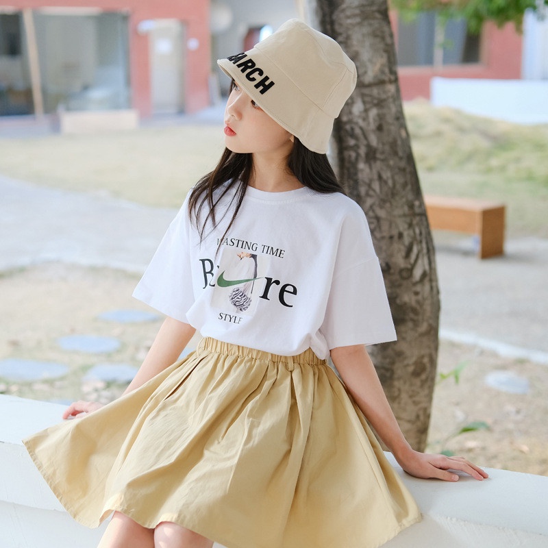 Sét váy và áo dành cho bé gái THANH THỊNH 18-45kg mẫu WASTING TIME. MA66.