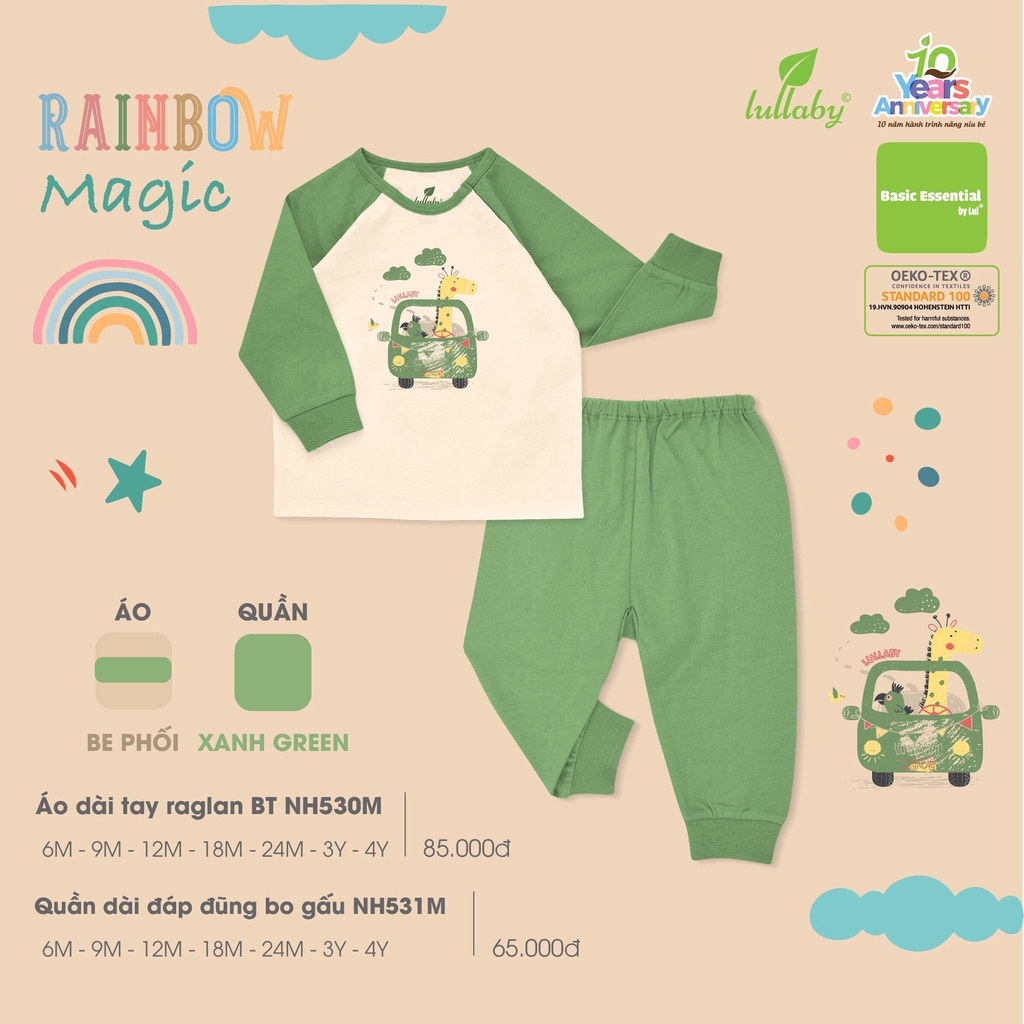 [CHÍNH HÃNG] Bộ quần áo dài tay raglan chất liệu mềm mại họa tiết trẻ em Lullaby
