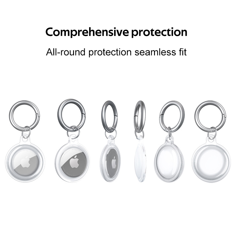 Full Coverage Transparent Apple Airtag Case Airtags Case Airtags Accessories Airtag Loop Cover Liquid Silicone Protective Case Sleeve Phone Finder Case Anti-Lost Stainless Steel With Carabiner Airtag Protector Bluetooth Wireless Location Tracker Protector