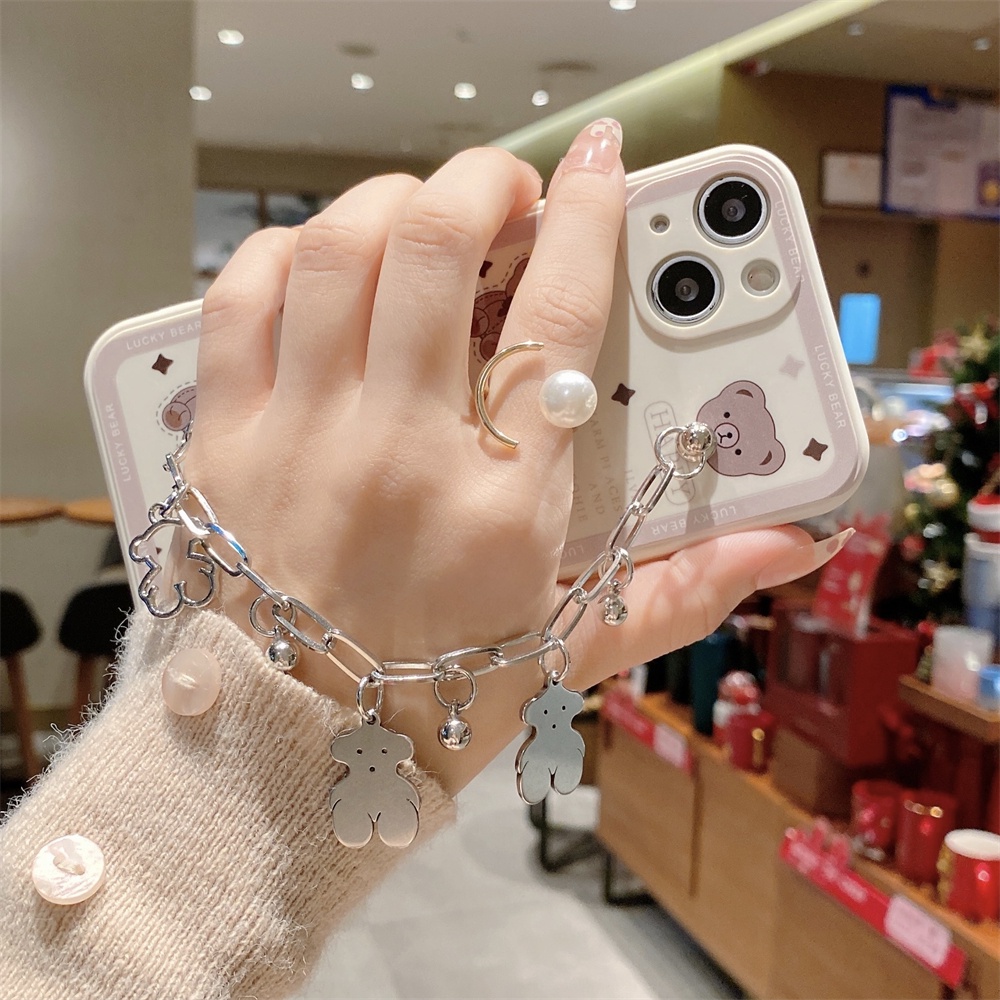 Ốp điện thoại hình gấu dễ thương có dây đeo thích hợp cho iPhone 13 12 11 Pro Max XS Max XR X 8 7 Plus