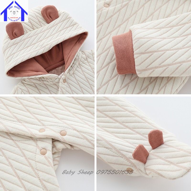 Body mũ trùm đầu giữ ấm nỉ lót bông cotton hữu cơ-hàng cao cấp cho bé 3-15kg