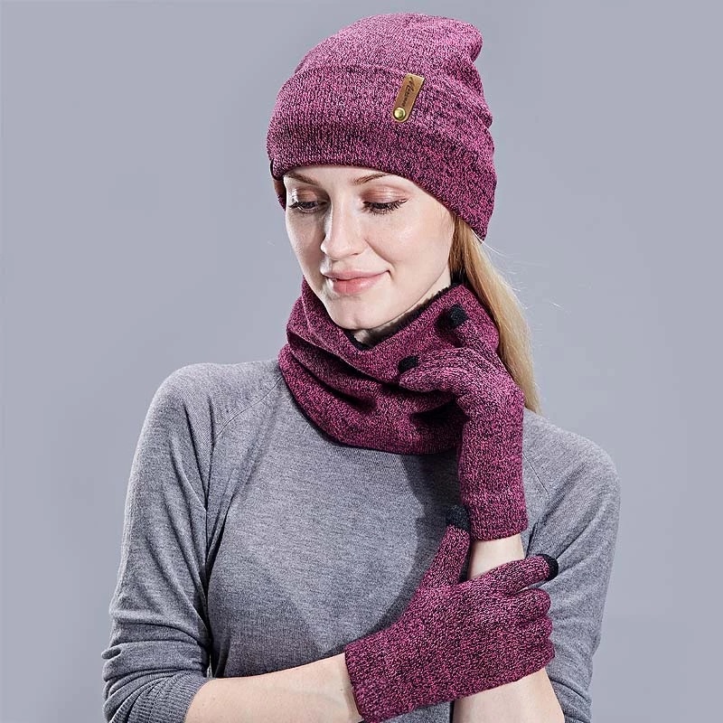 Set Mũ beanie Và Găng Tay Dệt Kim Mềm Mại Giữ Ấm Mùa Đông Cho Nam Và Nữ