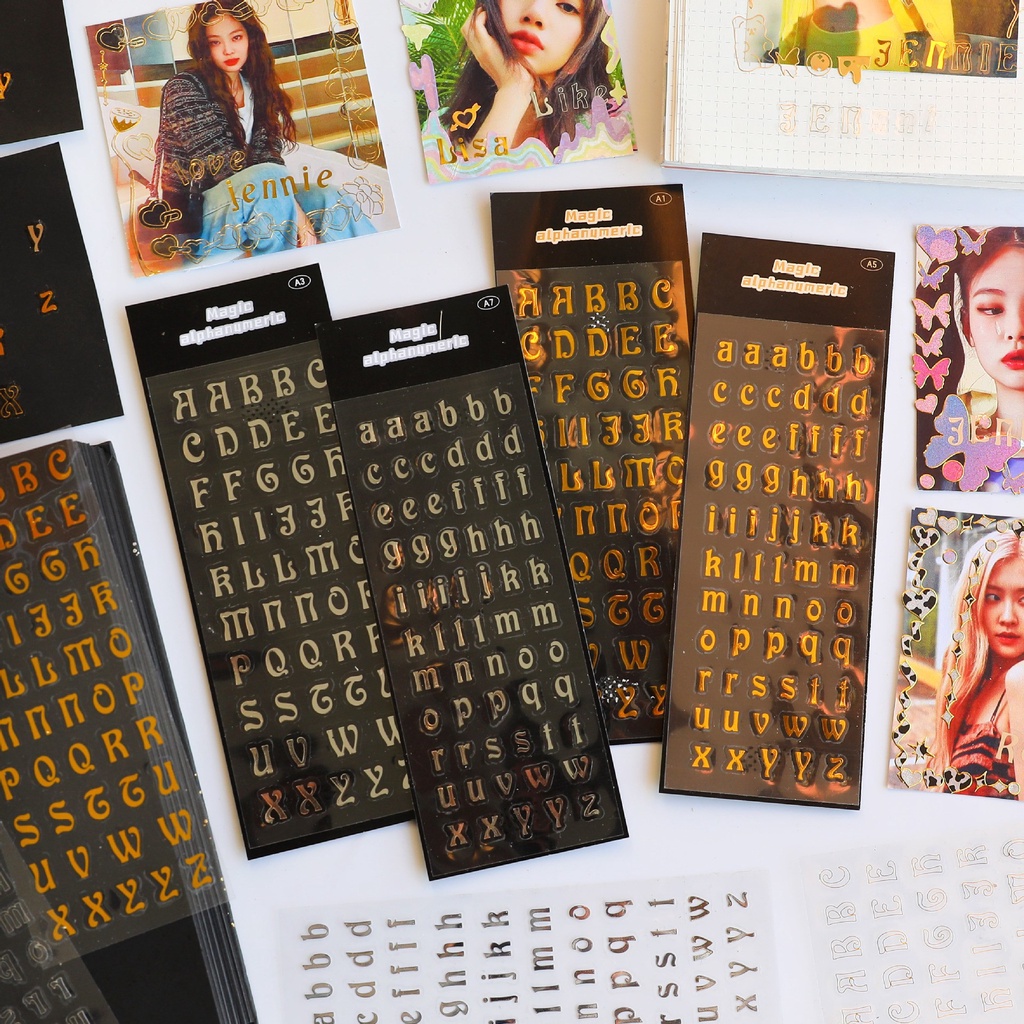 Tờ nhãn dán hình ký tự tiếng Anh màu vàng đồng/bạc bằng PVC chống thấm nước độ bền cao