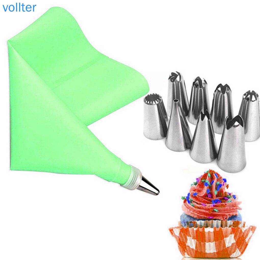 Bộ túi và đui bắt bông kem bằng thép không gỉ dùng cho làm bánh