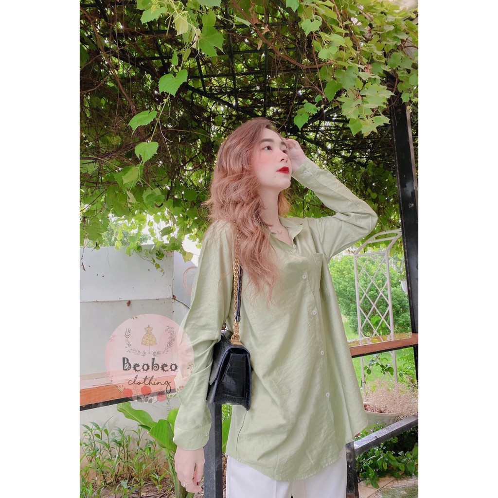 Áo sơ mi oversize có túi 4 màu pastel ulzzang