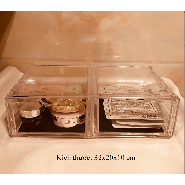 Khay kệ đựng mỹ phẩm kết hợp ngăn kéo đựng mỹ phẩm trong suốt loại lớn