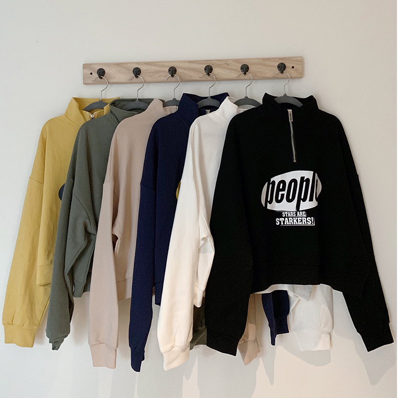 Áo Sweater Dài Tay Dáng Rộng Phối Khóa Kéo Trẻ Trung Thời Trang Cho Nữ