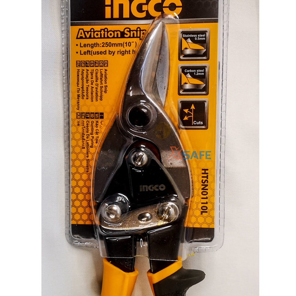 Kéo cắt tole cắt trái INGCO HTSN0110L tay cầm bọc cao su chuyên dụng chống trơn trượt Cắt tole từ thép carbon cao cấp