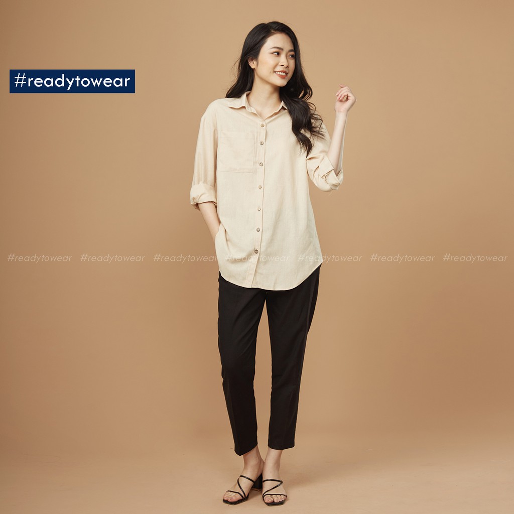 Sơ mi nữ form rộng oversize tay dài đi làm đi chơi có 1 túi ngực vải đũi - linen shirt SM02 | BigBuy360 - bigbuy360.vn
