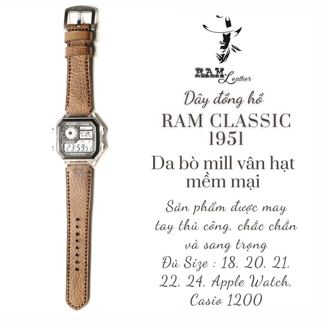 Dây đồng hồ da bò nâu mận cao cấp - RAM Classic 1951
