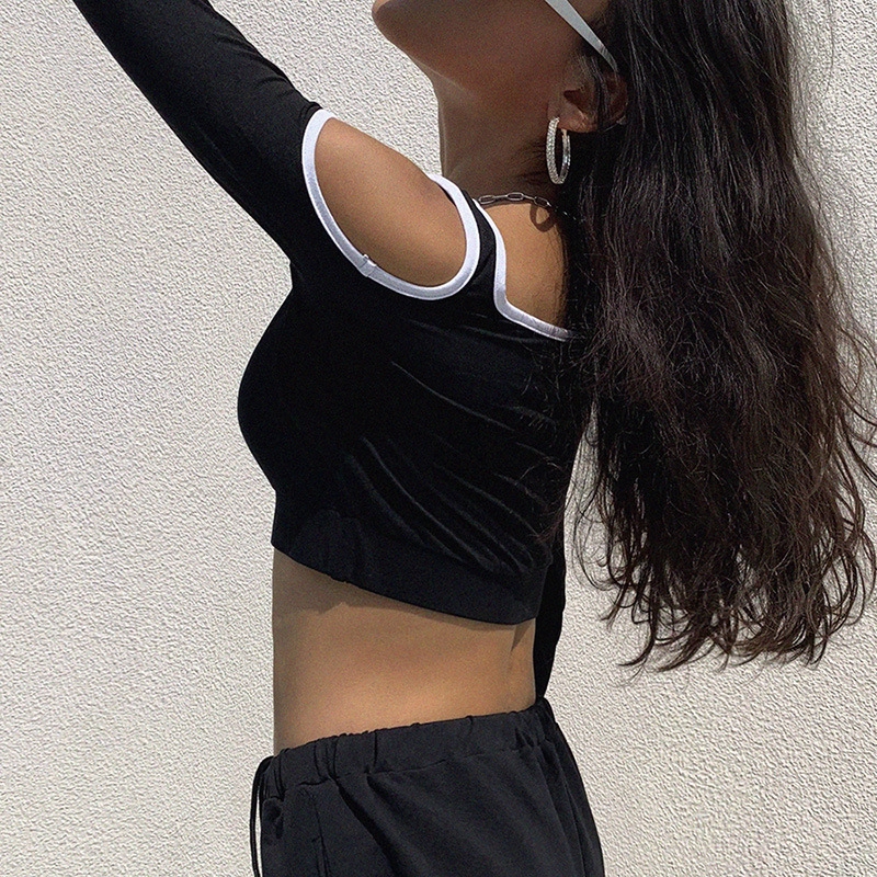 DUNEA Women's new style strapless letter print cropped top T-shirt