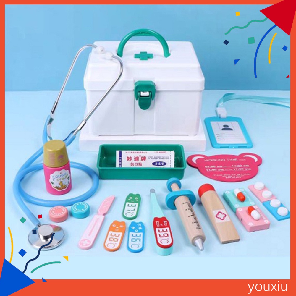 Bộ 13 món đồ chơi giả vờ làm bác sĩ bằng gỗ giáo dục đầu đời cho bé