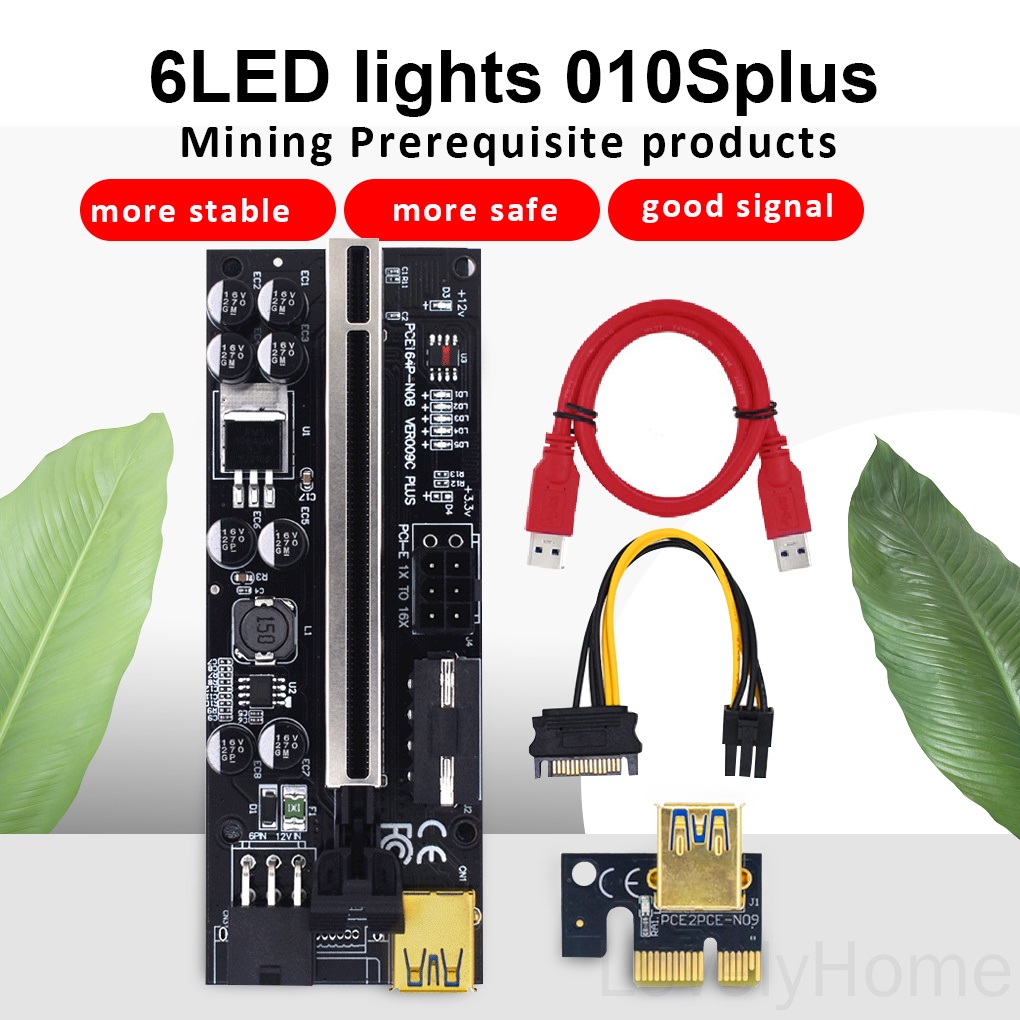 Bảng mạch mở rộng 010SPLUS PCI-E 1X sang 16X có đèn led cho máy tính chất lượng cao