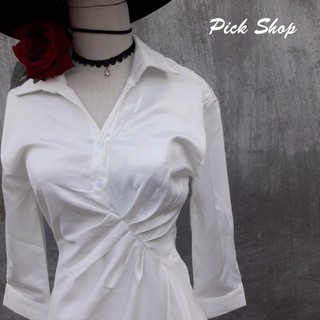 Pick  Shop - Ảnh thật - Đầm sơ mi lụa nhún eo
