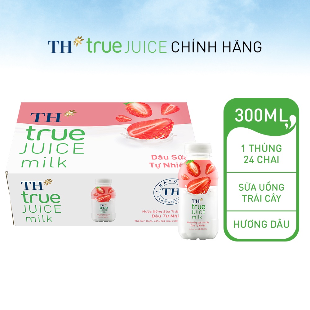 Thùng 24 chai nước uống sữa trái cây dâu tự nhiên TH True Juice Milk 300ml (300ml x 24)