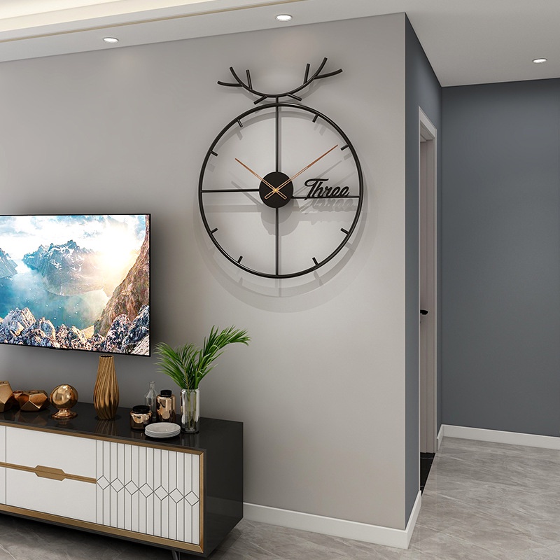 Đồng Hồ Treo Tường Hình Đầu Hươu Tròn Thiết Kế Đơn Giản Sáng Tạo Phong Cách Bắc Âu